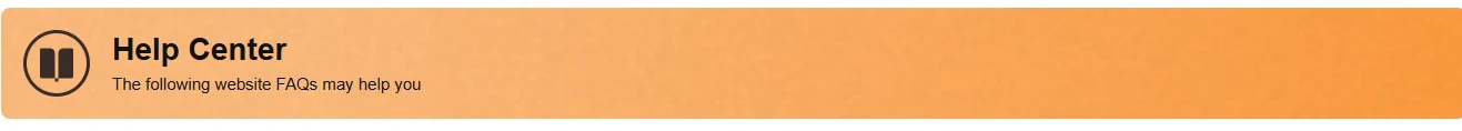 An orange gradient banner reading help centre, with a line underneath saying the following website questions may help you.
